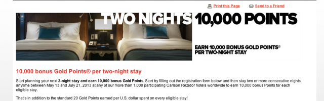 Club Carlson’s 10,000 point promo goes live