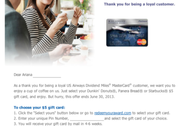 Free $5 Giftcard from US Airways Mastercard