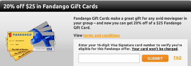 Visa Signature 25% off Fandango Giftcard