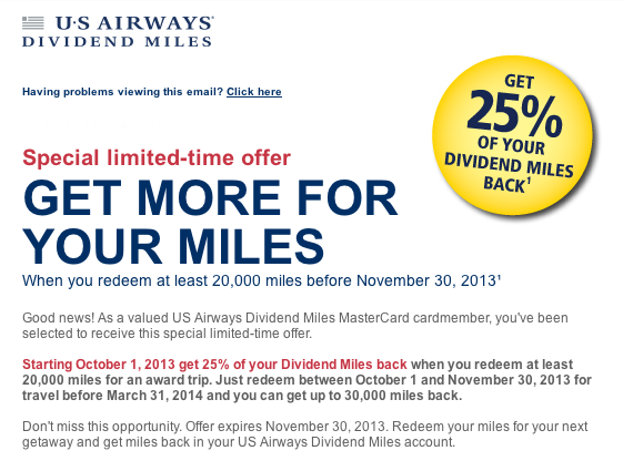 10-50% award discount for US Airways Dividend Miles Mastercard members