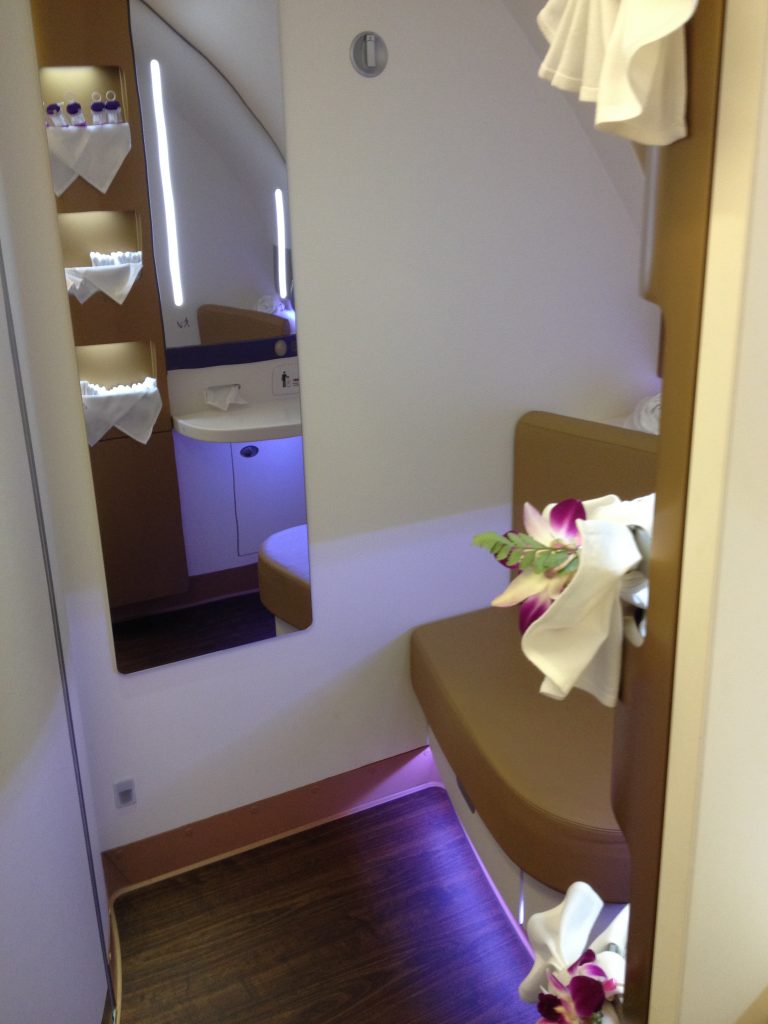 Vanity area inside the Thai Airways A380 First Class Bathroom