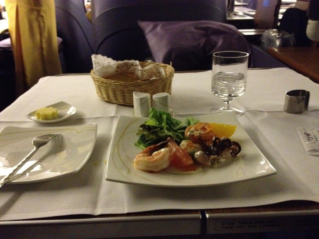 Thai Airways First Class Fresh Seafood Salad Served Onboard 747 Bangkok - Sydney