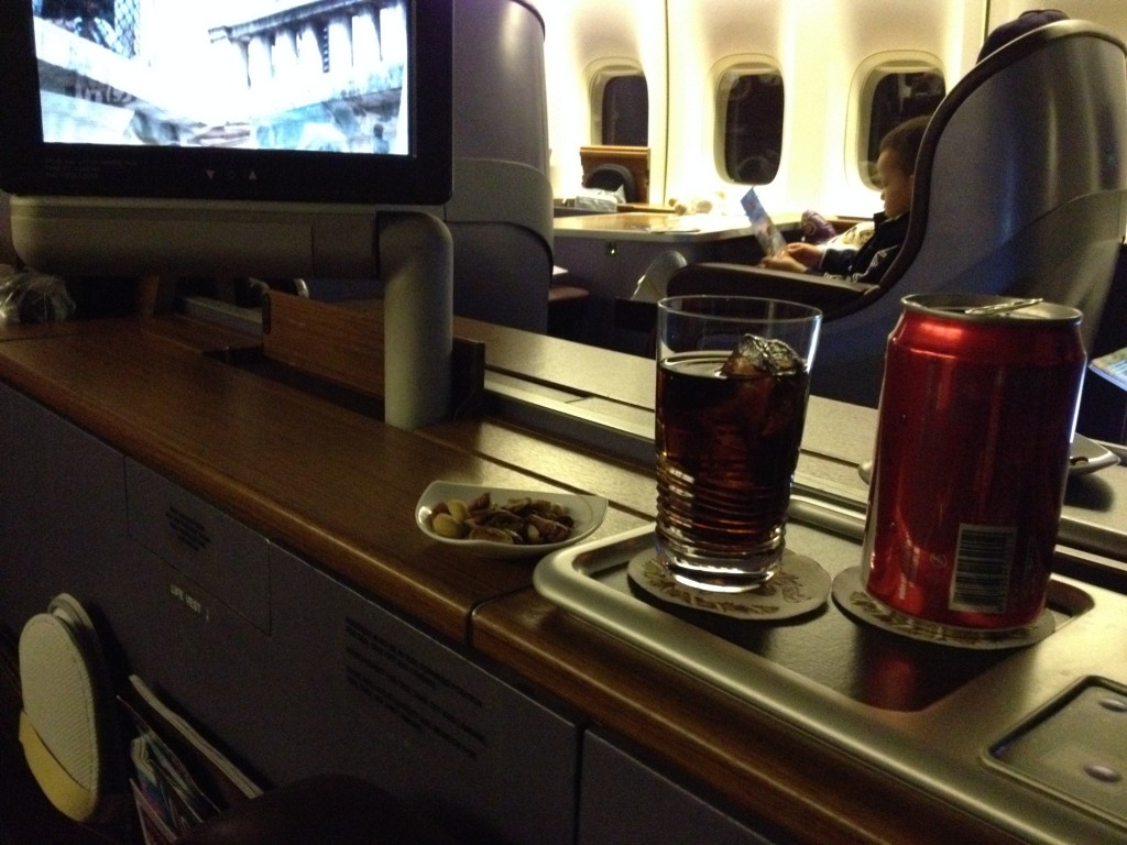 First Class Thai Airways Peanuts and Coke
