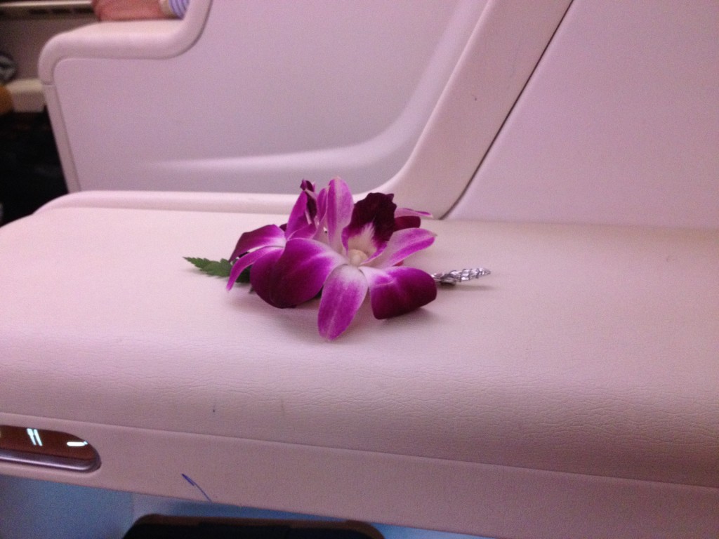 Flowers onboard Thai Airways A380 Royal First Class