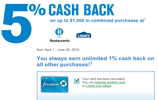 Chase Freedom Category Bonus Lowe's and Restaurants