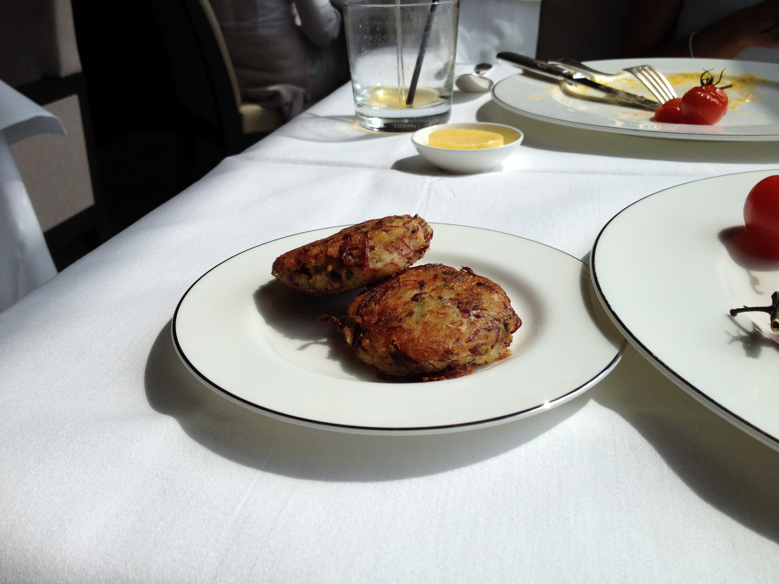 A rissole (from latin russeolus, meaning reddish, via french in which rissoler means to redden) is a small patty enclosed in pastry, or rolled in breadcrumbs, usually baked or deep fried. Corned Beef Rissoles - Park Hyatt Sydney The Living Room Corned Beef Hash Pointchaser