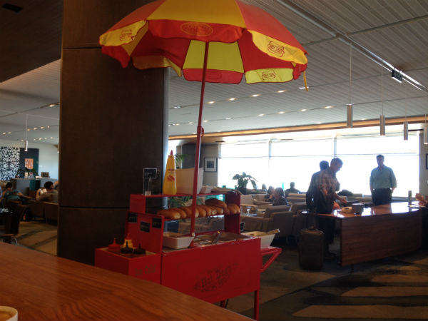 Air New Zealand Business Class Lounge Hot Dog Cart Sydney Airport