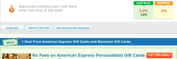 Big Crumbs offering 3.5% cash back on American Express gift cards
