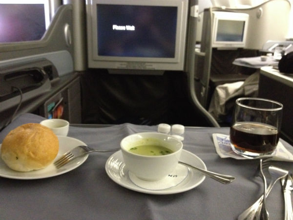 United Global First Class Meal Blue Cheese Soup SYD - SFO
