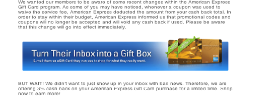 Big Crumbs: No more fee-waiving codes for Amex gift cards