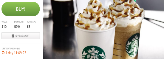 Groupon Deal: Get $5 off a $10 Starbucks gift card