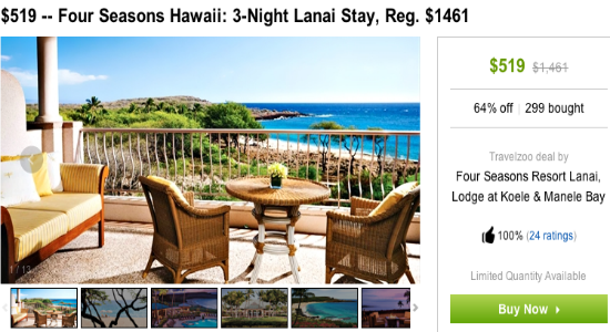 Four Seasons Lanai Travelzoo $173 per night