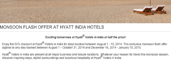 50% off Hyatt hotel stays in India