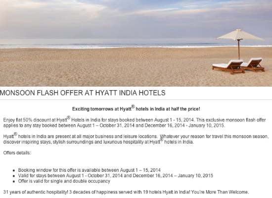 Hyatt Hotels India 50 Off