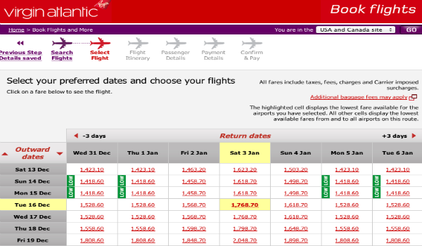Low fares SFO - LHR on Virgin Atlantic Upper Class