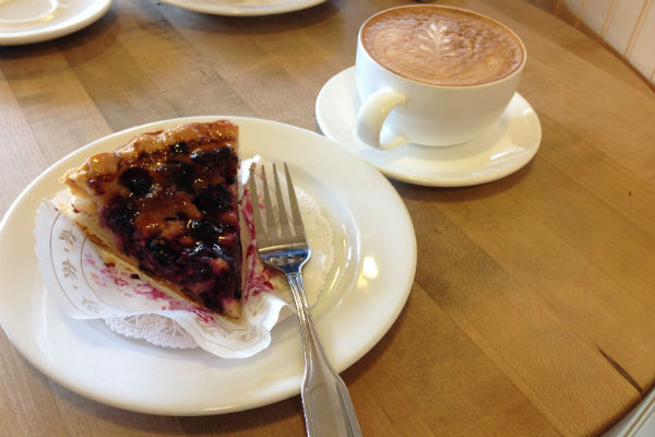 Tart and coffee at Le Panier