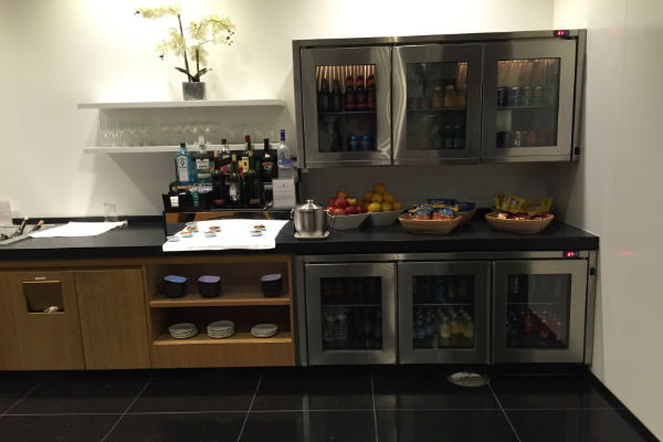 Cathay Pacific Business Class Lounge SFO snacks and drinks section