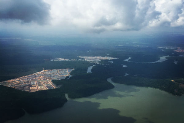 A (filtered) aerial shot of Singapore taken during landing