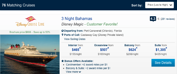 Paid rates for a Disney Cruise