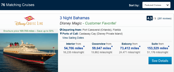 United redemption rates for a Disney Cruise