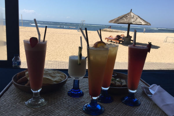 Conrad Bali Cabana drinks and snacks