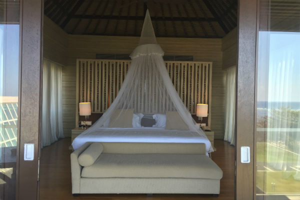 The master bedroom of the Conrad Bali Penthouse Suite