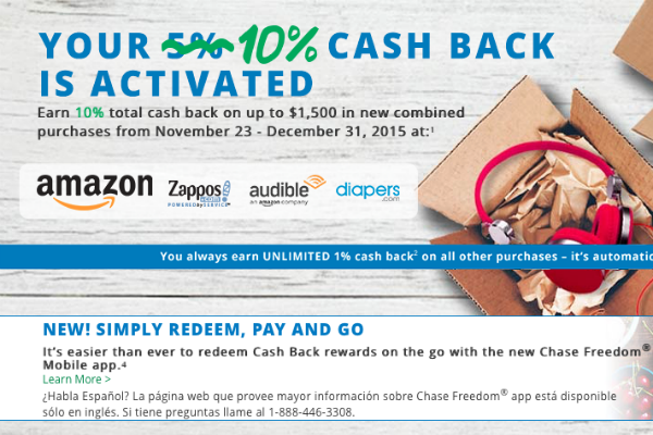Save 10% by using your Chase Freedom card at Amazon and Zappos