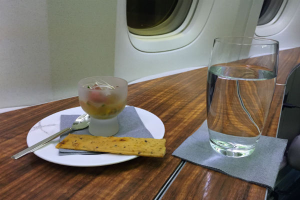 Cathay Pacific First Class pre-flight amuse-bouche: salmon tartare