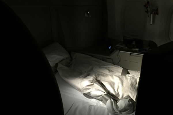 Cathay Pacific First Class seat turned down