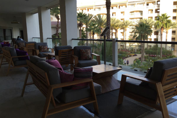Lobby terrace seating area at the Hyatt Ziva Los Cabos