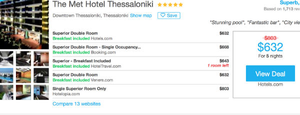 HotelsCombined rates at the Met Hotel Thessaloniki: Over $100 cheaper!