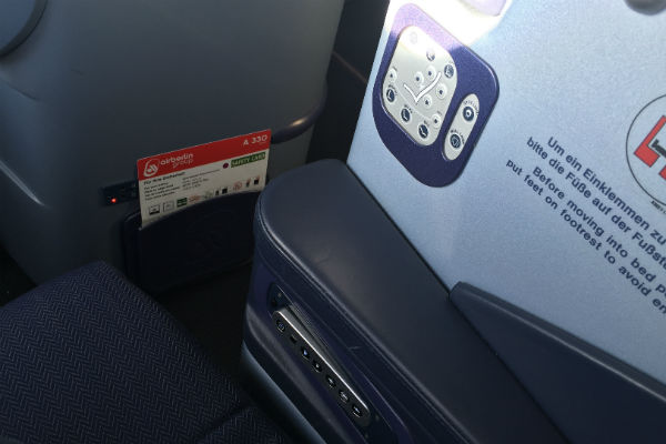 AirBerlin Business Class A330 Seat Controls SFO to DUS