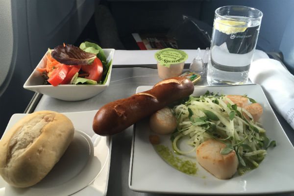 AirBerlin Business Class Scallops and Salad A330 San Francisco to Dusseldorf Salad 