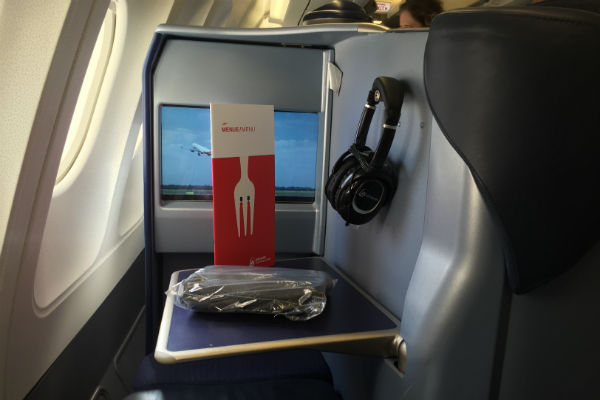 AirBerlin Business Class Tray Table with a Menu and Amenity Kit SFO to DUS