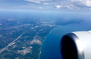 View from the airplane flying over Chicago