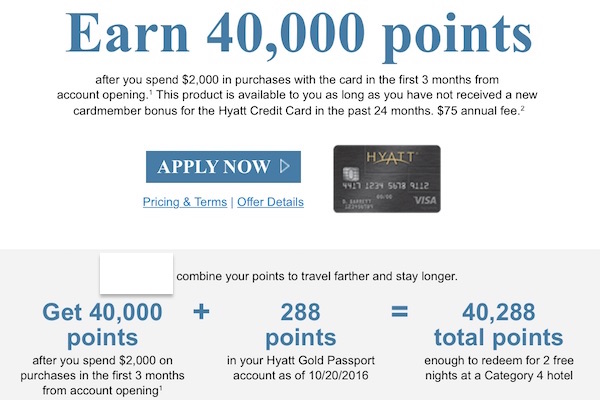 Chase Hyatt Visa targeted credit card sign-up bonus for 40000 points