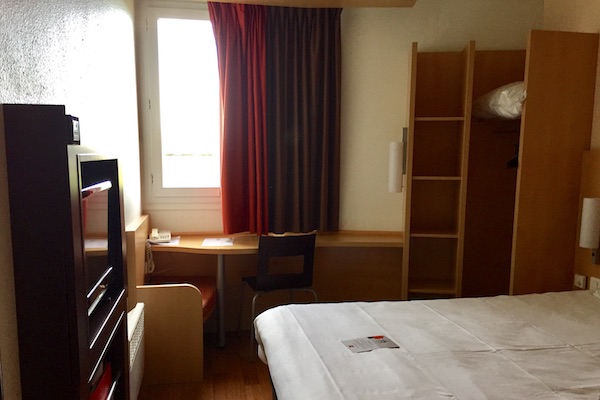 Small standard hotel room at the Ibis Calais Hotel in France