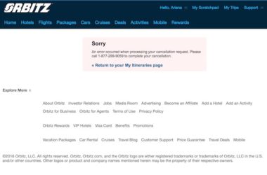 Orbitz online cancellation error