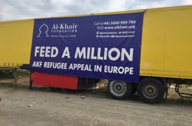 Al Khair Foundation's truck at Softex Refugee Camp in Thessaloniki Greece