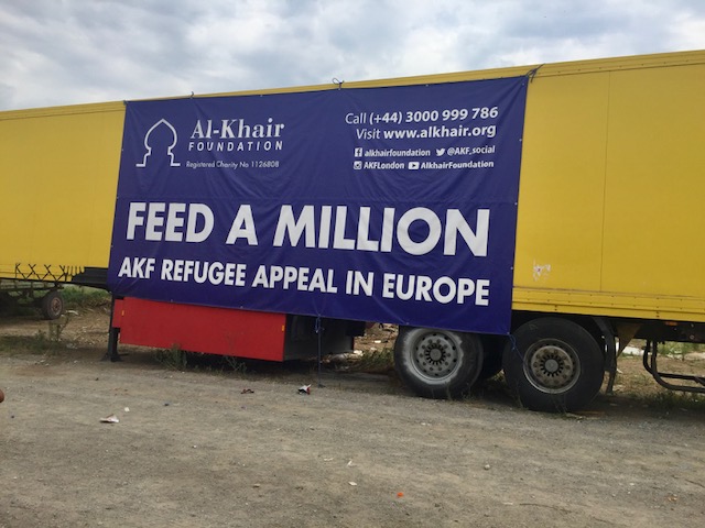 Al Khair Foundation's truck at Softex Refugee Camp in Thessaloniki Greece