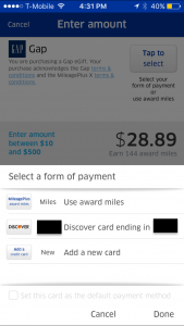 United MileagePlus X App Payment Screen