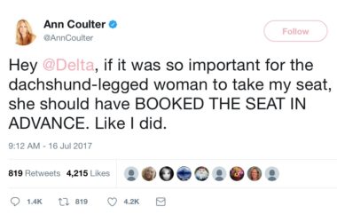 Ann Coulter's Melt-down over a Delta seat change