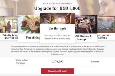 Emirates Business Class Upgrade $1000 SFO to Dubai