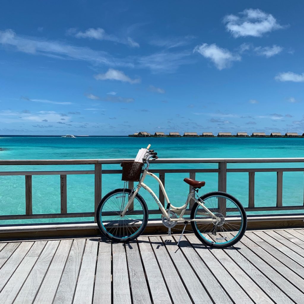 Bike on a bridge the Waldorf Astoria Maldives