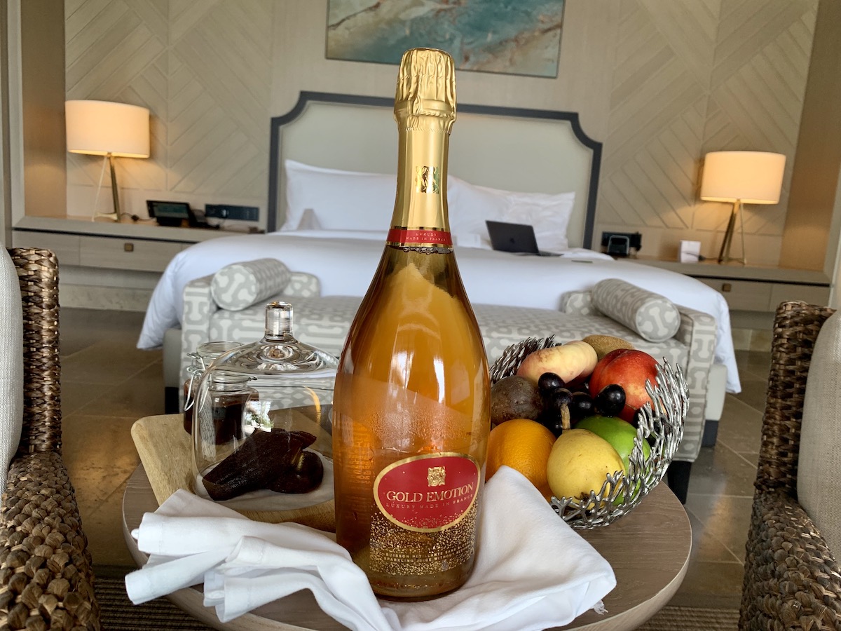 Diamond member amenity fruits and sparkling apple juice with gold flecks