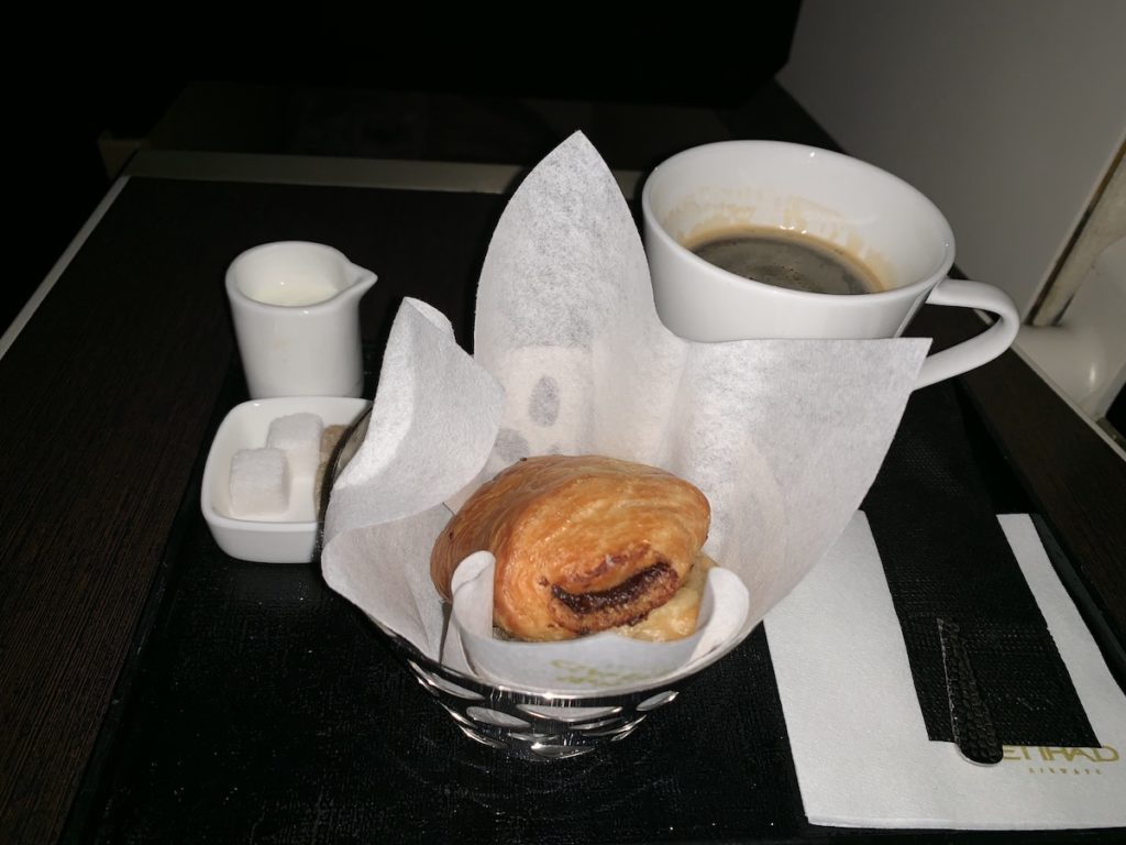 Etihad business class 787-9 coffee and pastries