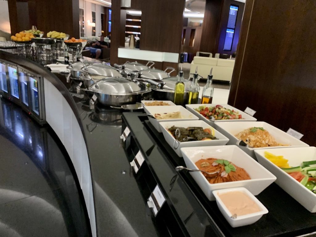 Abu Dhabi airport lounge food spread