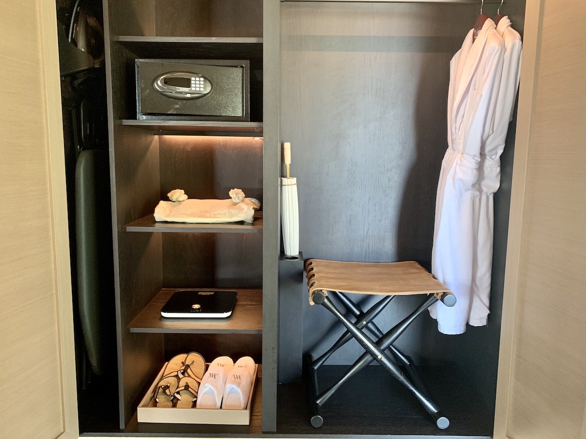 Closet with slippers, robes and slippers