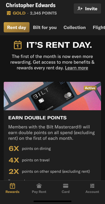 New Rent Day tab in the Bilt app